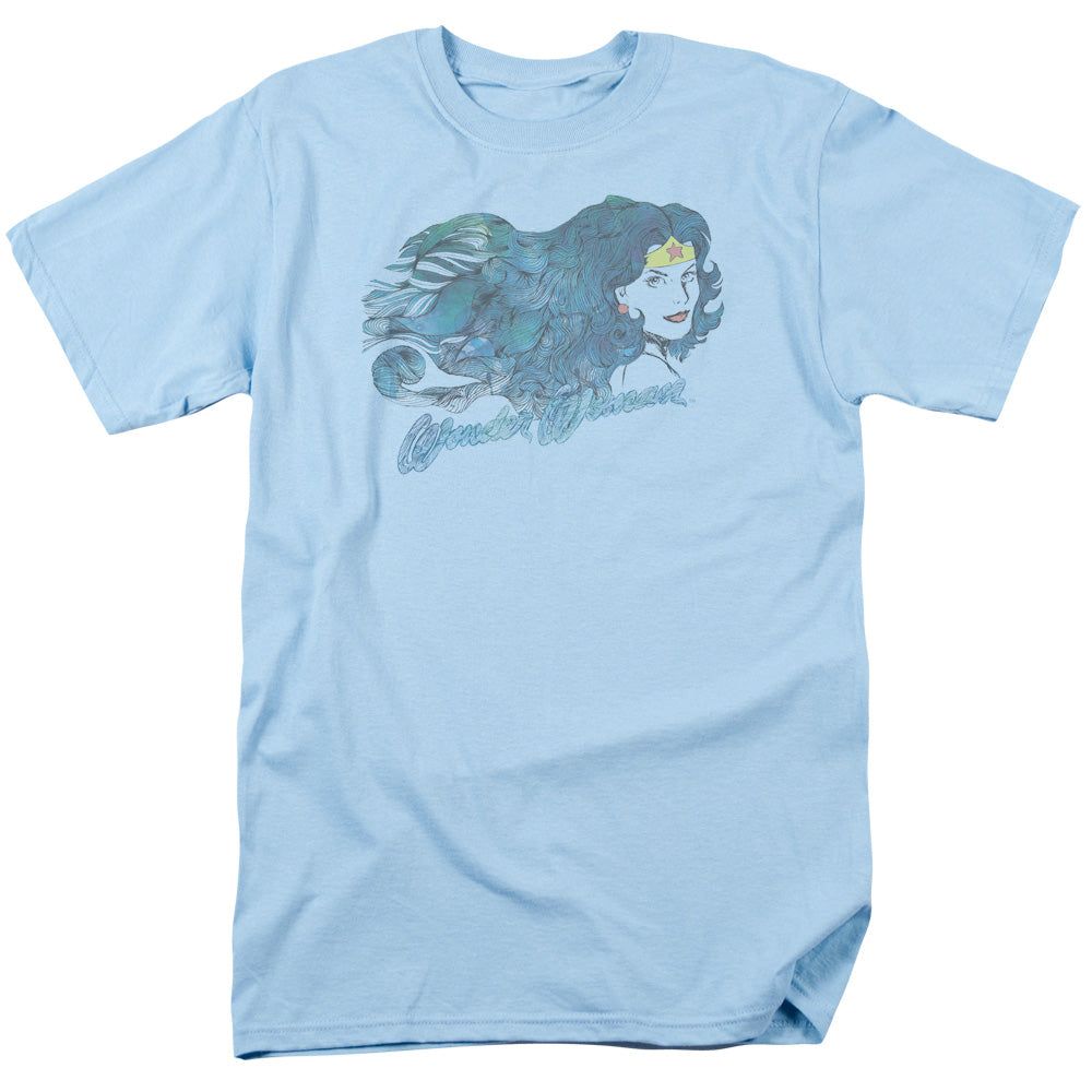 Wonder Woman Watercolor Hair Mens T Shirt Light Blue Retro Pop Classics