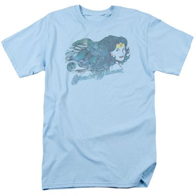 Wonder Woman Watercolor Hair Mens T Shirt Light Blue Retro Pop Classics