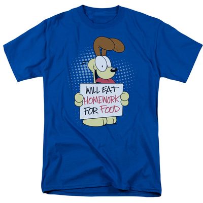 Garfield Will Eat Homework Mens T Shirt Royal Blue Retro Pop Classics