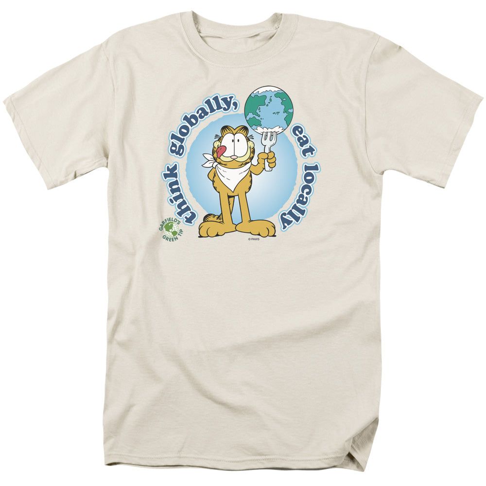 Garfield Think Globally Mens T Shirt Cream Retro Pop Classics