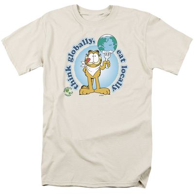 Garfield Think Globally Mens T Shirt Cream Retro Pop Classics