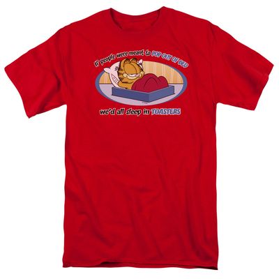 Garfield Pop Out of Bed Mens T Shirt Red Retro Pop Classics