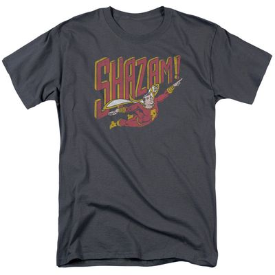 DC Comics Shazam!! Mens T Shirt Charcoal Retro Pop Classics