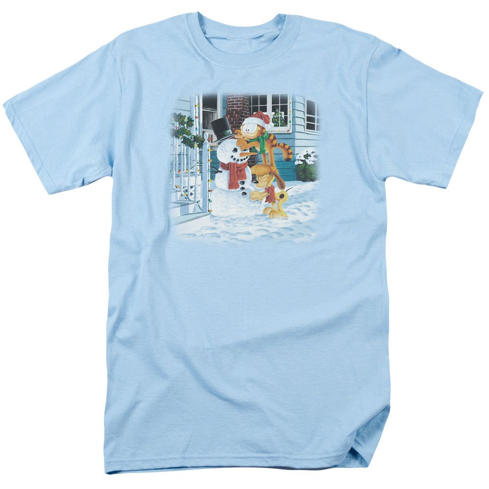 Garfield Snow Fun Mens T Shirt Light Blue Retro Pop Classics