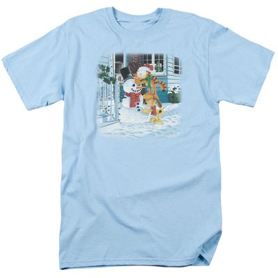 Garfield Snow Fun Mens T Shirt Light Blue Retro Pop Classics