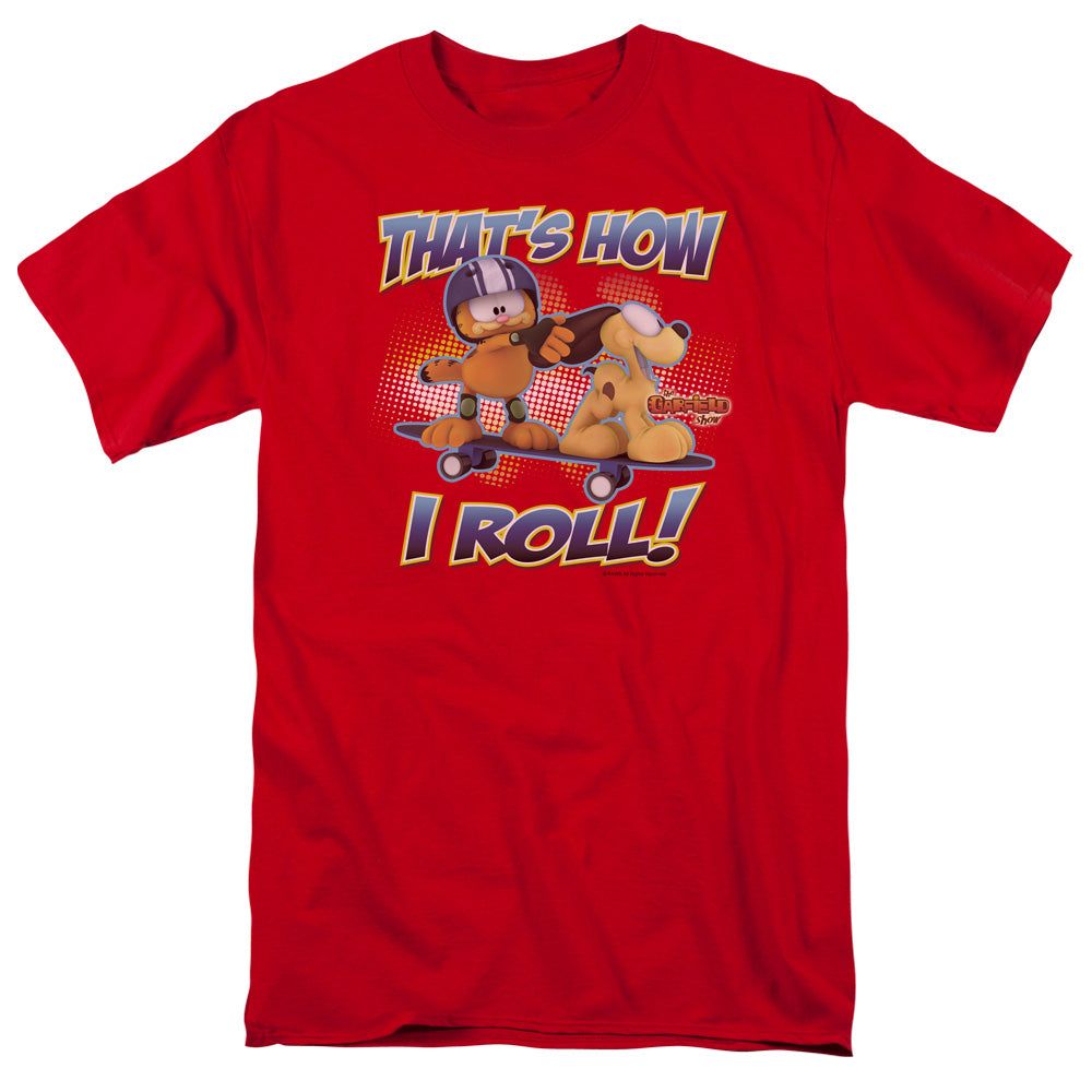 Garfield How I Roll Mens T Shirt Red Retro Pop Classics