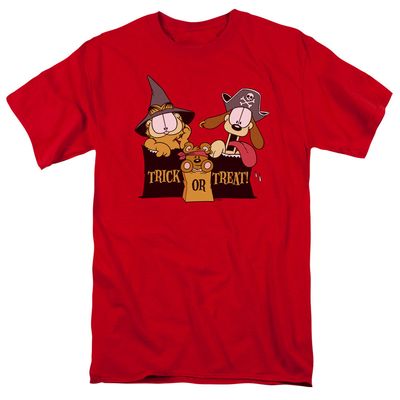 Garfield Trick or Treat Mens T Shirt Red Retro Pop Classics