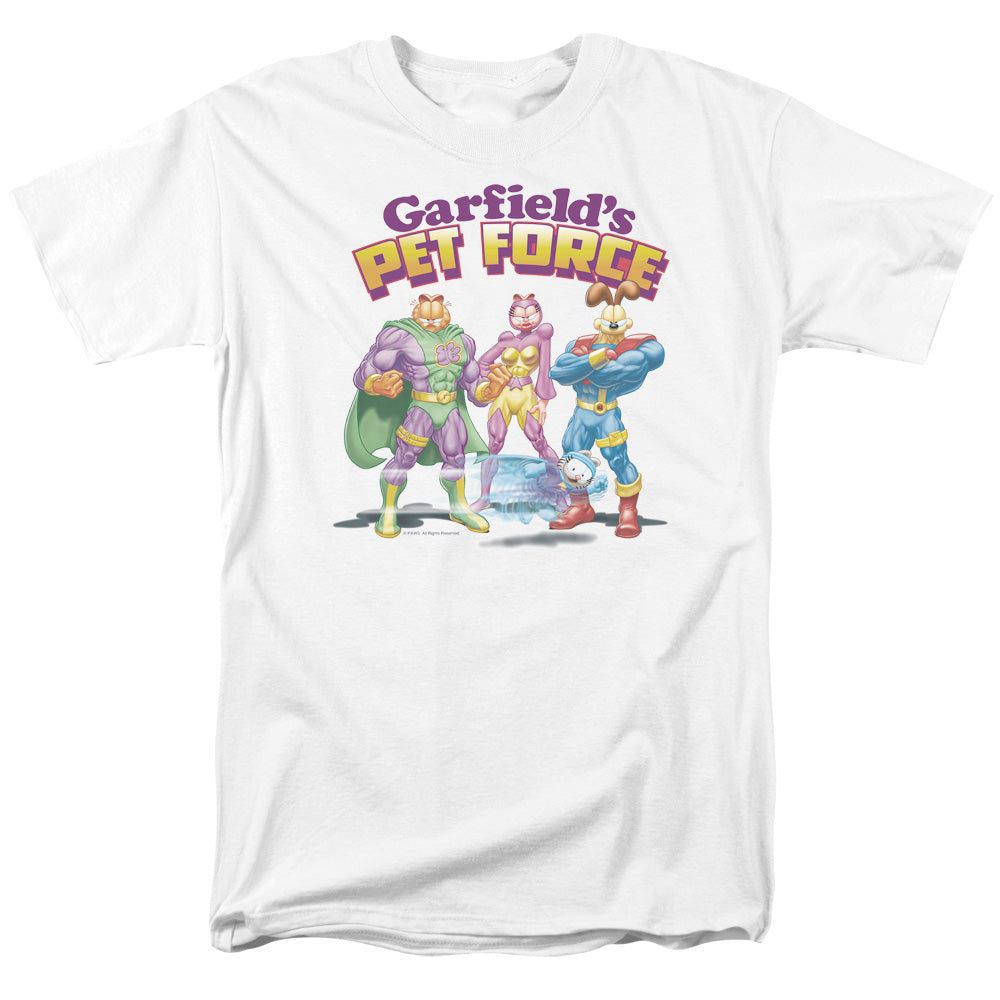 Garfield Heroes Await Mens T Shirt White Retro Pop Classics