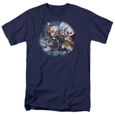 Garfield Moonlight Ride Mens T Shirt Navy Blue Retro Pop Classics