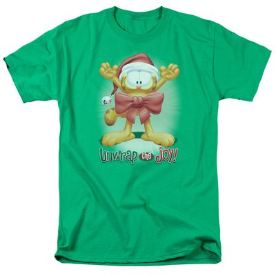 Garfield Unwrap the Joy! Mens T Shirt Kelly Green Retro Pop Classics
