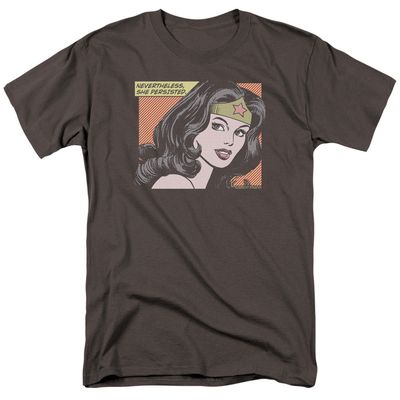 Wonder Woman She Persisted Mens T Shirt Charcoal Retro Pop Classics