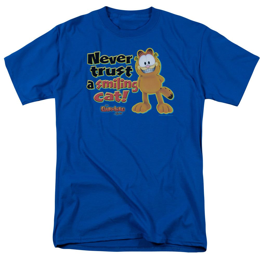 Garfield Never Trust A Smiling Cat Mens T Shirt Royal Blue Retro Pop Classics
