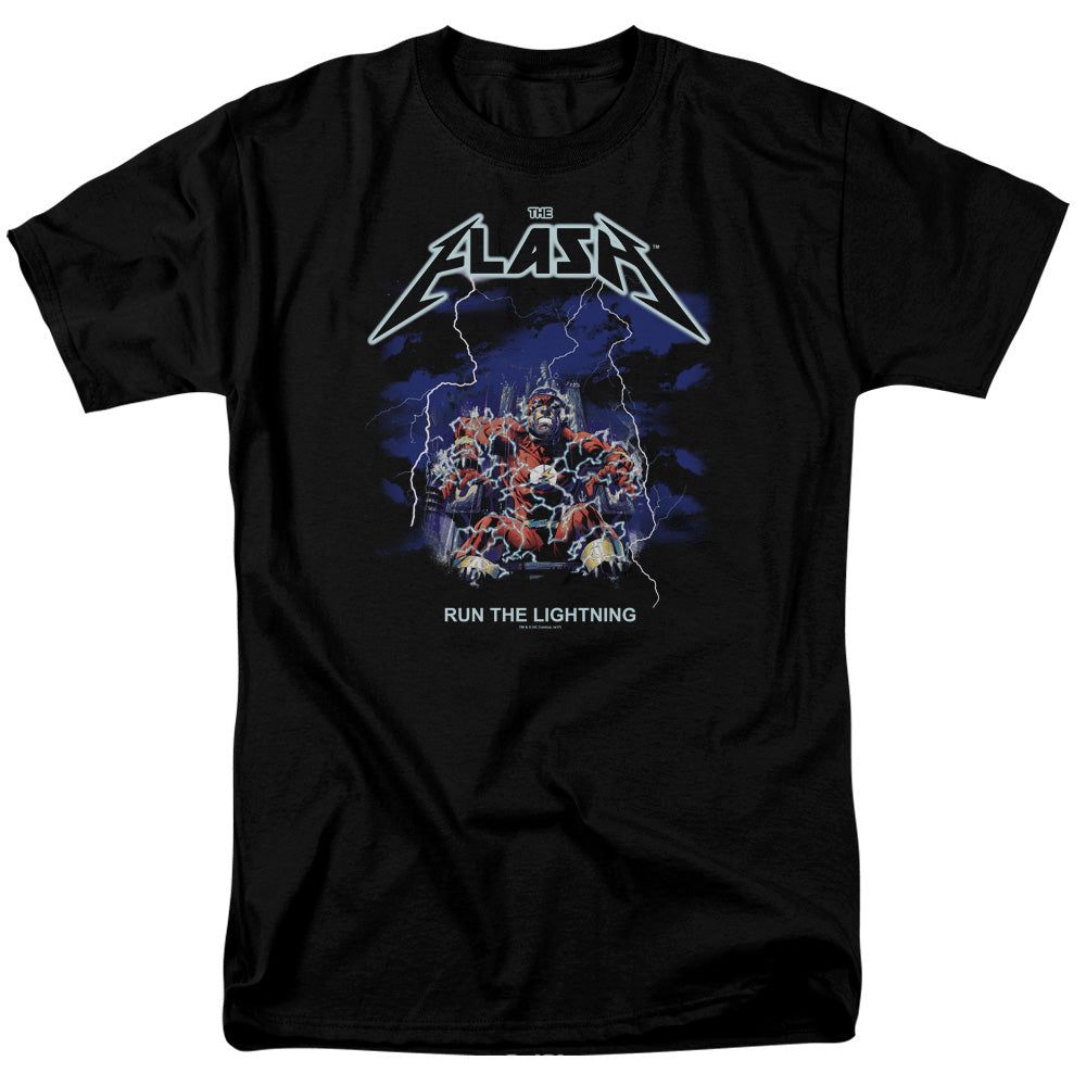 The Flash Run the Lightning Mens T Shirt Black Retro Pop Classics