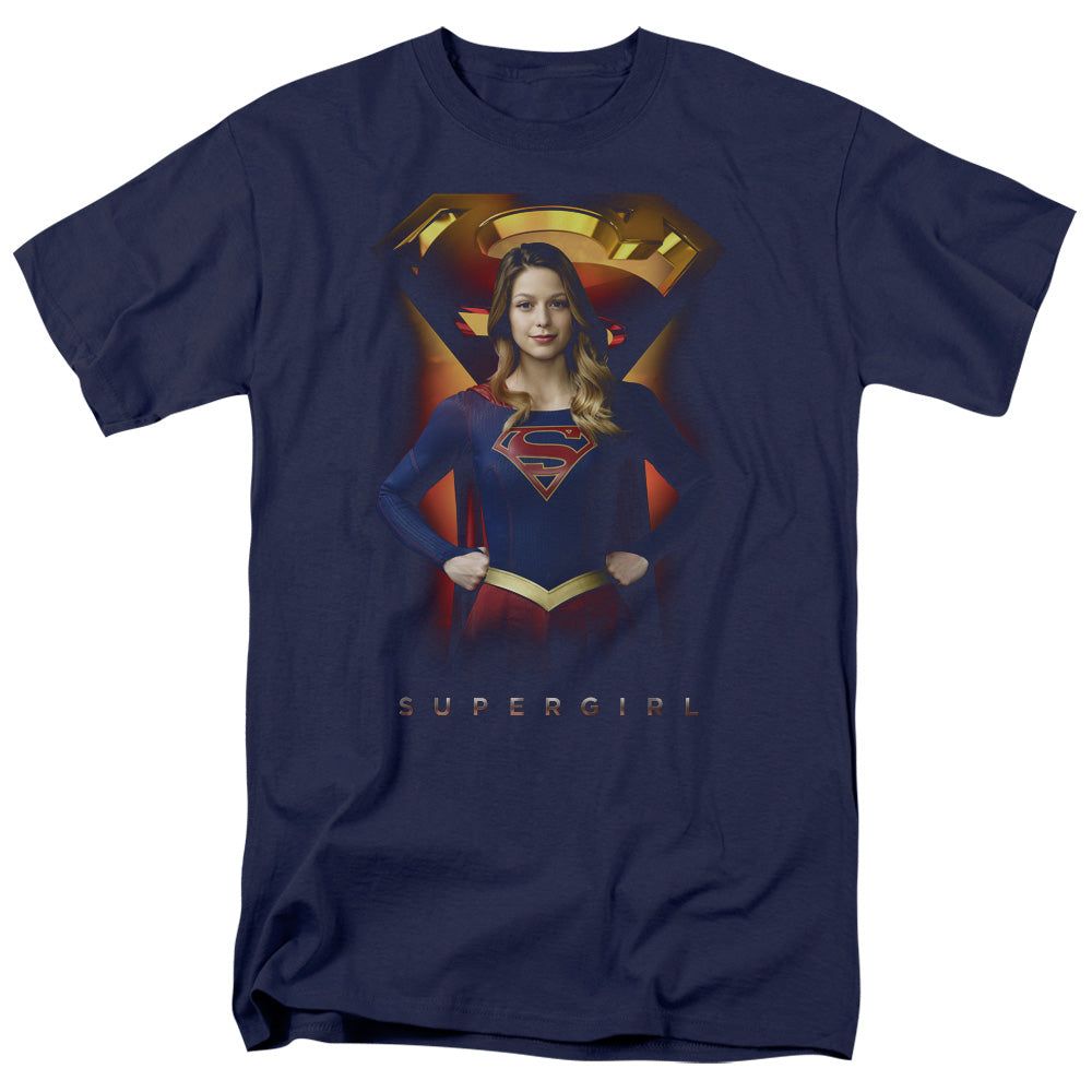 Supergirl Standing Symbol Mens T Shirt Navy Retro Pop Classics