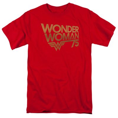 Wonder Woman Wonder Woman 75Th Anniversary Gold Logo Mens T Shirt Red Retro Pop Classics