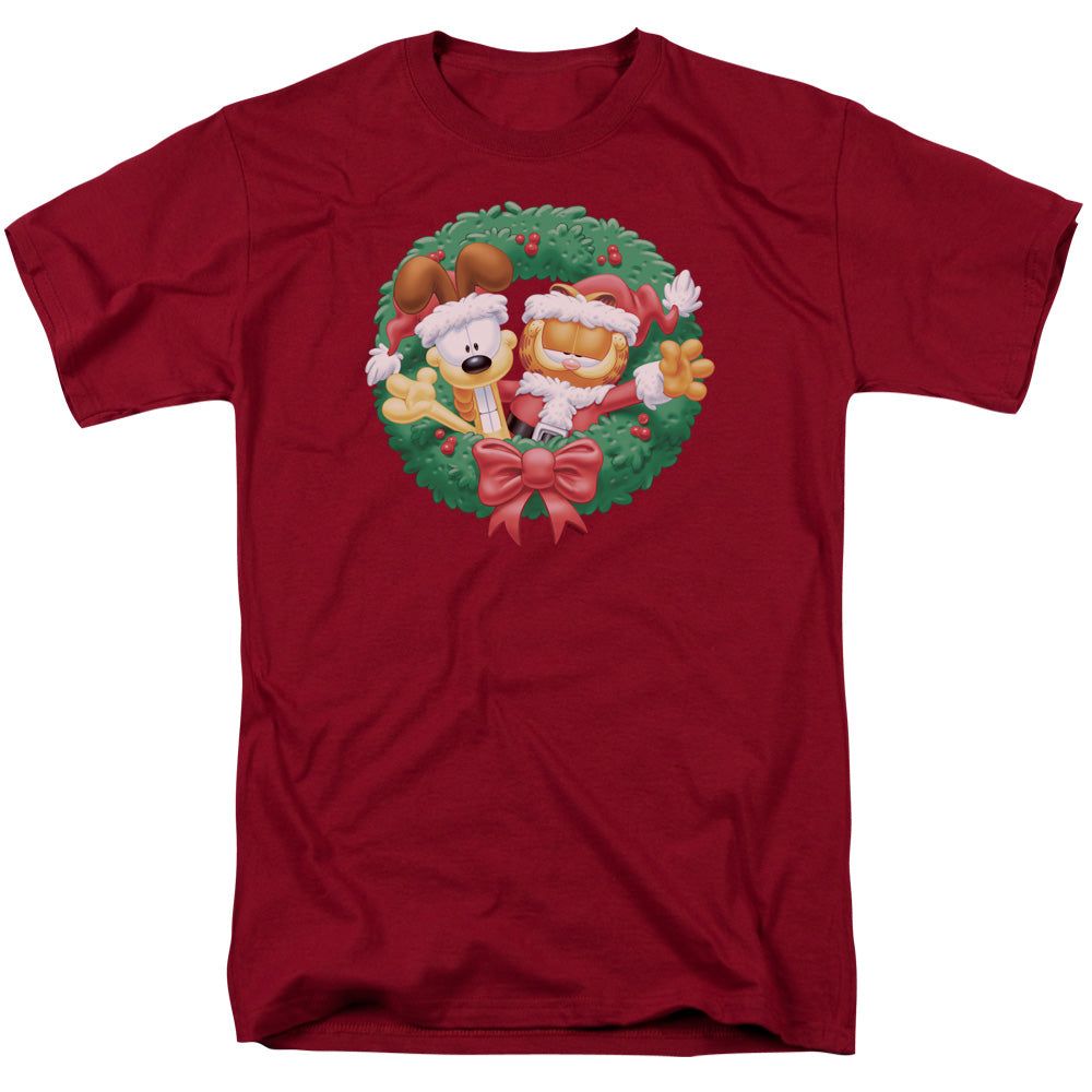 Garfield Christmas Wreath Mens T Shirt Cardinal Retro Pop Classics