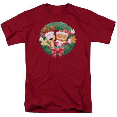 Garfield Christmas Wreath Mens T Shirt Cardinal Retro Pop Classics