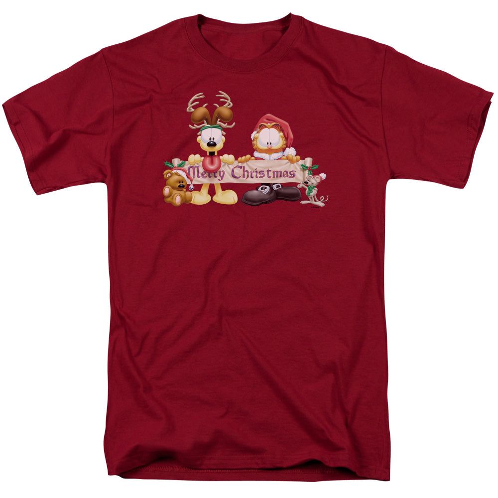 Garfield Christmas Banner Mens T Shirt Cardinal Retro Pop Classics