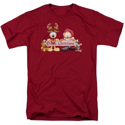 Garfield Christmas Banner Mens T Shirt Cardinal Retro Pop Classics