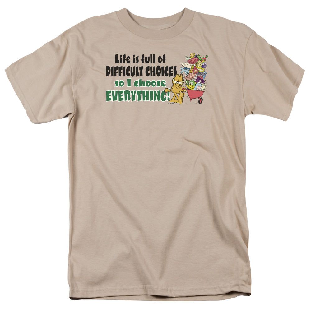 Garfield Difficult Choices Mens T Shirt Sand Retro Pop Classics