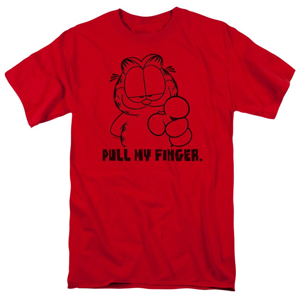 Garfield Pull My Finger Mens T Shirt Red Retro Pop Classics