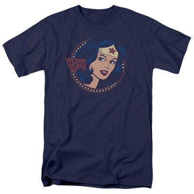 DC Comics Wonder Woman 75 Starburst Portrait Mens T Shirt Navy Blue Retro Pop Classics