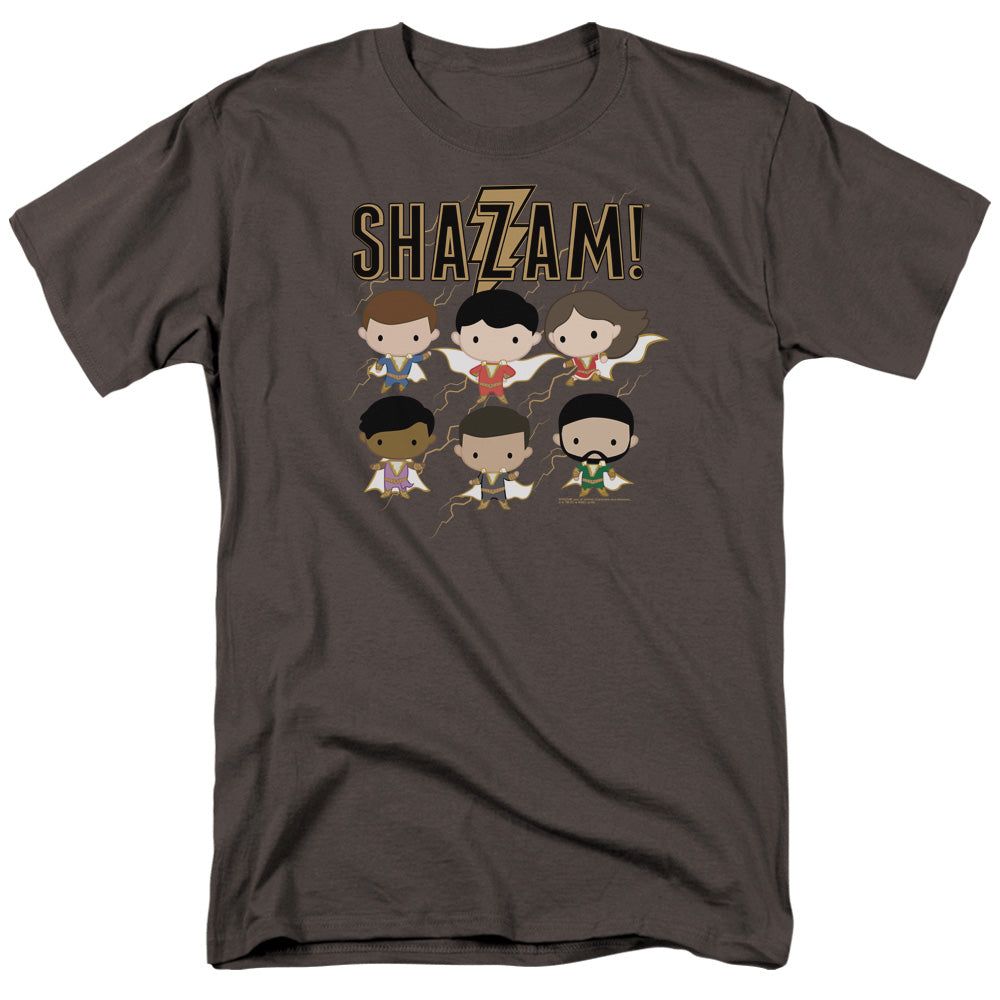 Shazam Movie Chibi Group Mens T Shirt Charcoal Retro Pop Classics