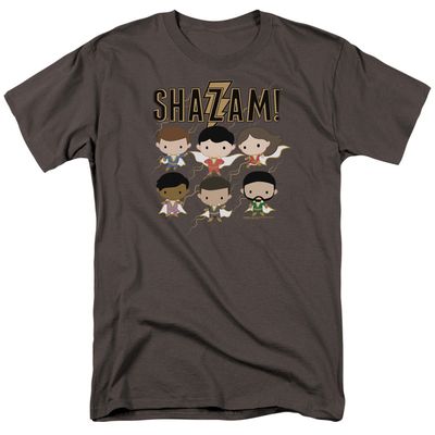 Shazam Movie Chibi Group Mens T Shirt Charcoal Retro Pop Classics