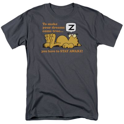 Garfield Stay Awake Mens T Shirt Charcoal Retro Pop Classics