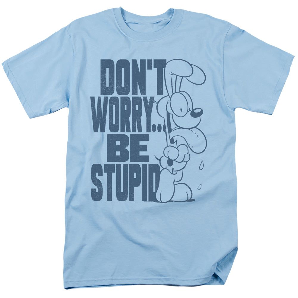 Garfield Don&#39;T Worry Mens T Shirt Light Blue Retro Pop Classics