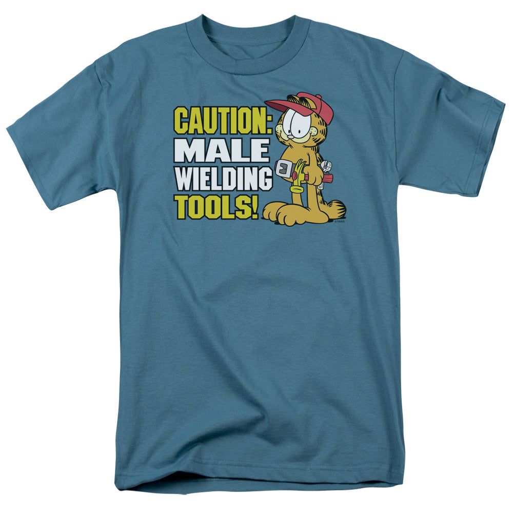 Garfield Caution Male Wielding Tools Mens T Shirt Slate Retro Pop Classics