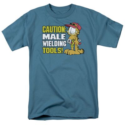 Garfield Caution Male Wielding Tools Mens T Shirt Slate Retro Pop Classics