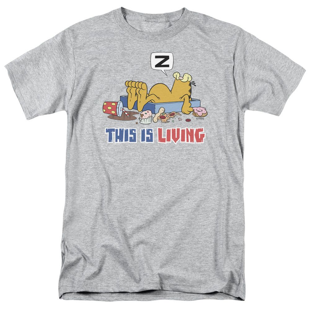 Garfield This is Living Mens T Shirt Athletic Heather Retro Pop Classics