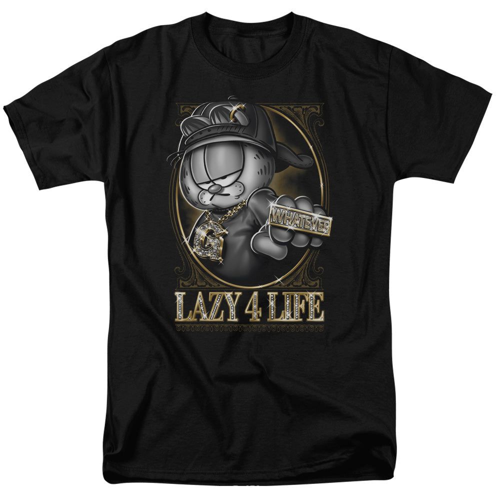 Garfield Lazy 4 Life Mens T Shirt Black Retro Pop Classics