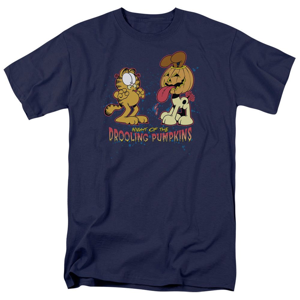 Garfield Drooling Pumpkins Mens T Shirt Navy Blue Retro Pop Classics