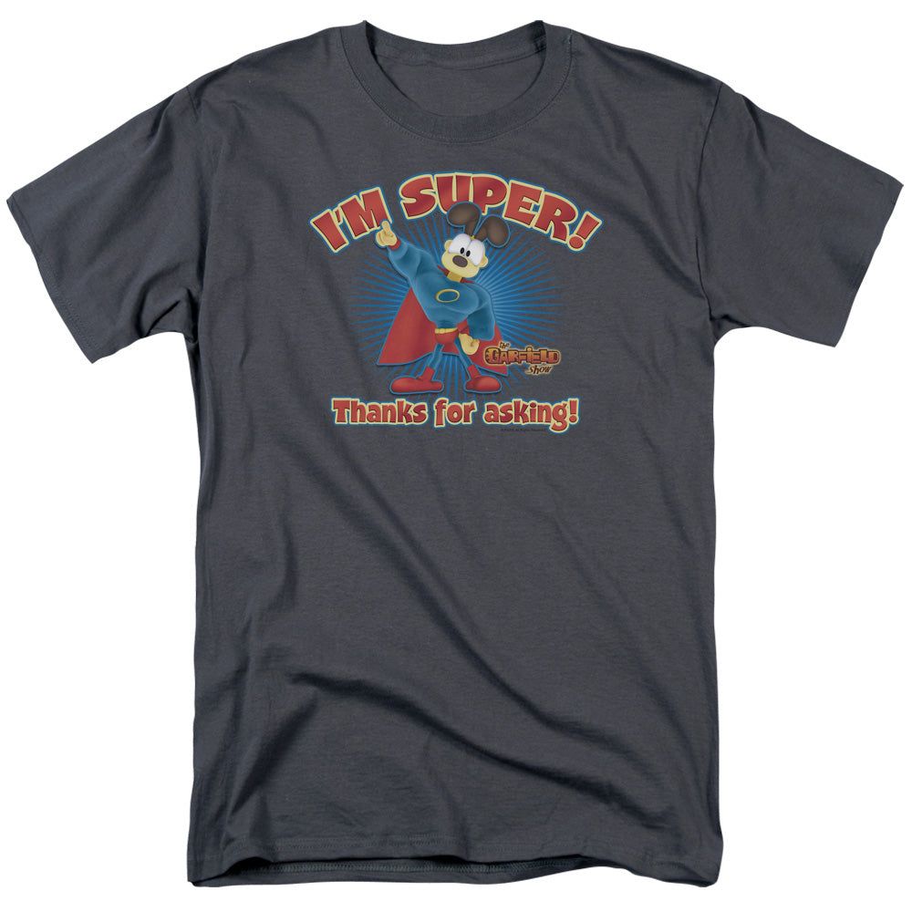 Garfield Im Super Mens T Shirt Charcoal Retro Pop Classics