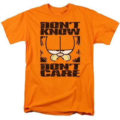 Garfield Don&#39;T Know Don&#39;T Care Mens T Shirt Orange Retro Pop Classics