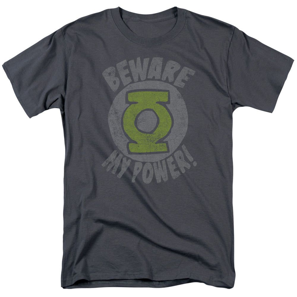 Green Lantern Beware Mens T Shirt Charcoal Retro Pop Classics