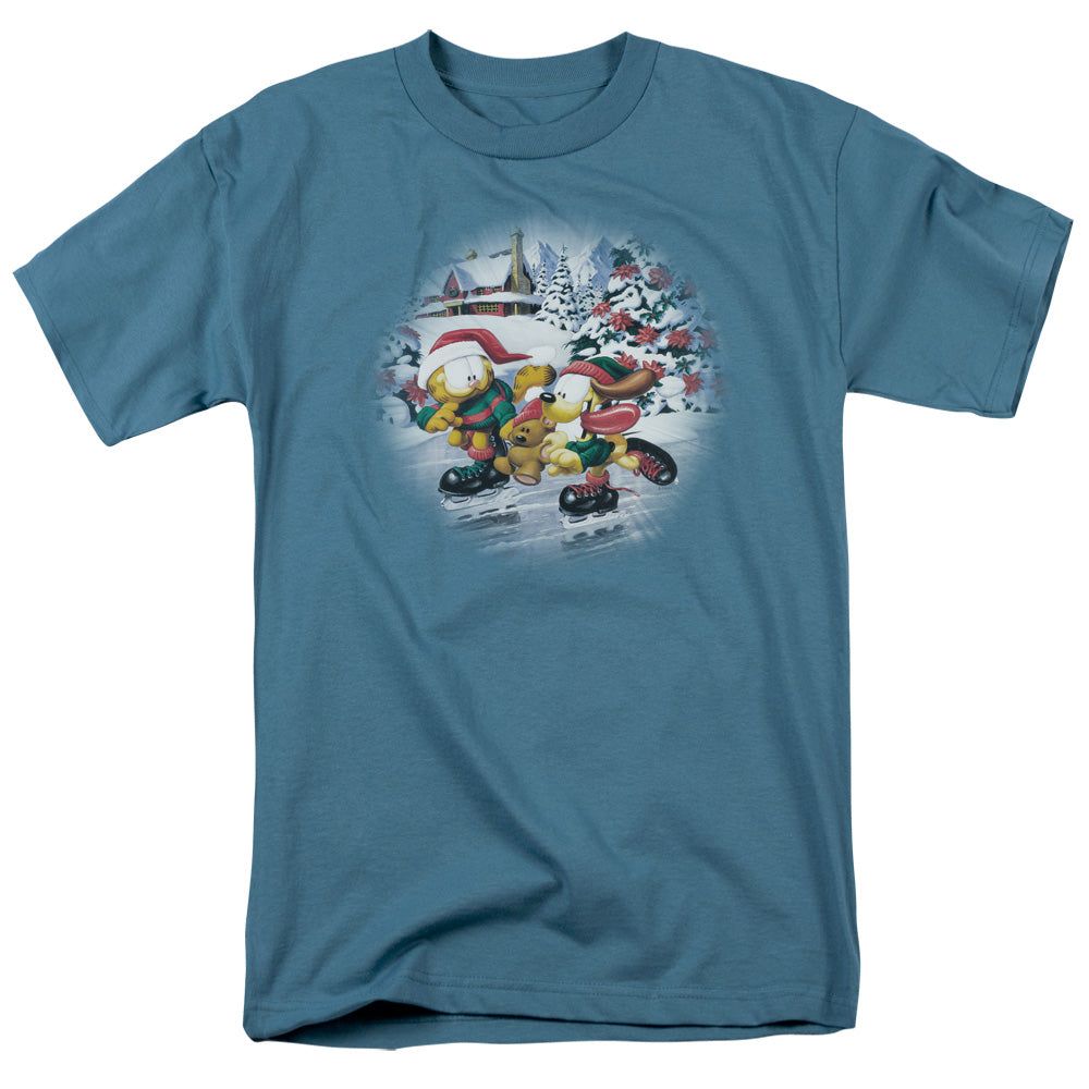 Garfield Ice Skating Mens T Shirt Slate Retro Pop Classics