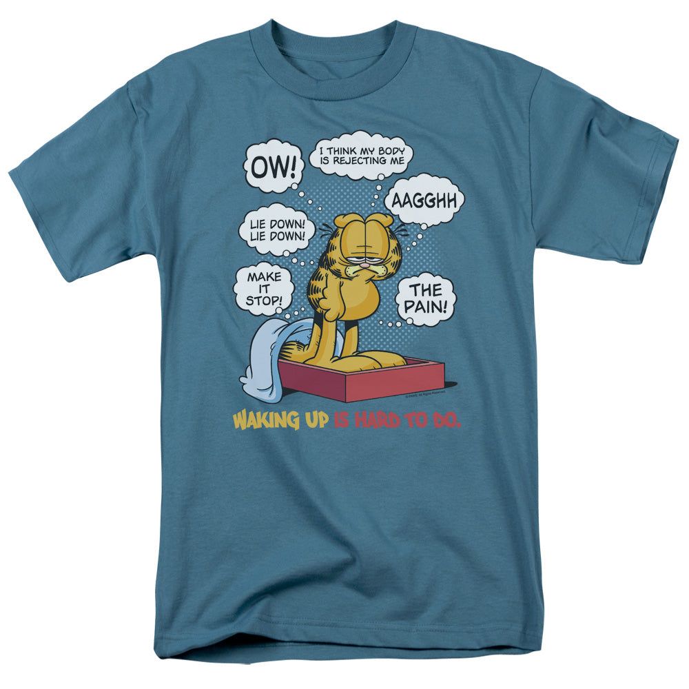 Garfield Waking Up is Hard to Do Mens T Shirt Slate Retro Pop Classics