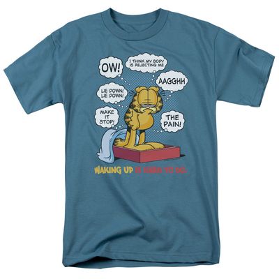 Garfield Waking Up is Hard to Do Mens T Shirt Slate Retro Pop Classics