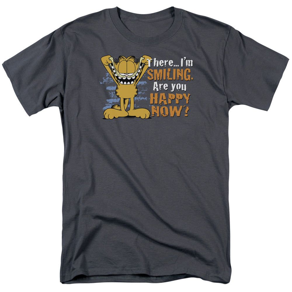 Garfield There Im Smiling Are You Happy Now Mens T Shirt Charcoal Retro Pop Classics
