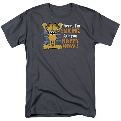 Garfield There Im Smiling Are You Happy Now Mens T Shirt Charcoal Retro Pop Classics