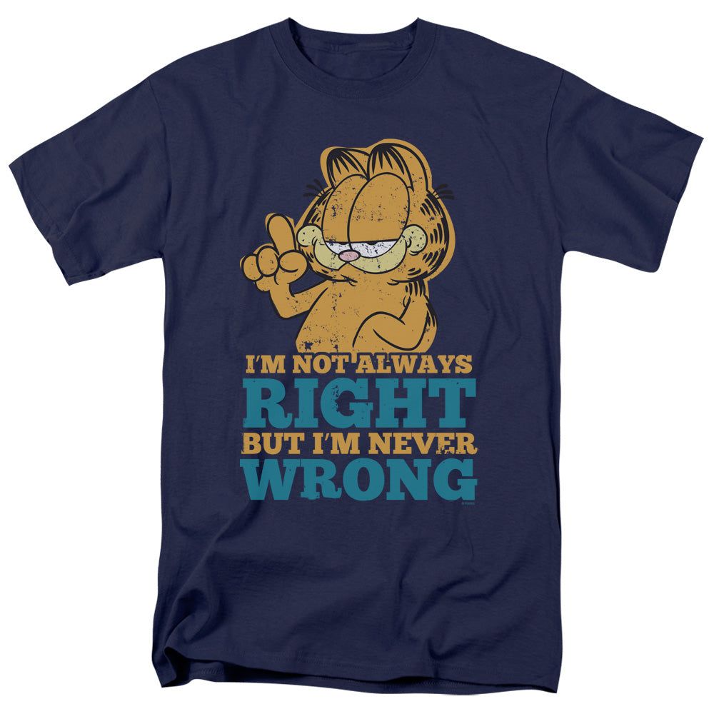 Garfield Never Wrong Mens T Shirt Navy Blue Retro Pop Classics