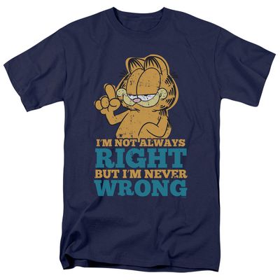 Garfield Never Wrong Mens T Shirt Navy Blue Retro Pop Classics