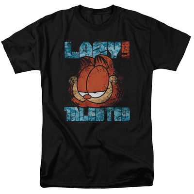 Garfield Lazy But Talented Distressed Mens T Shirt Black Retro Pop Classics