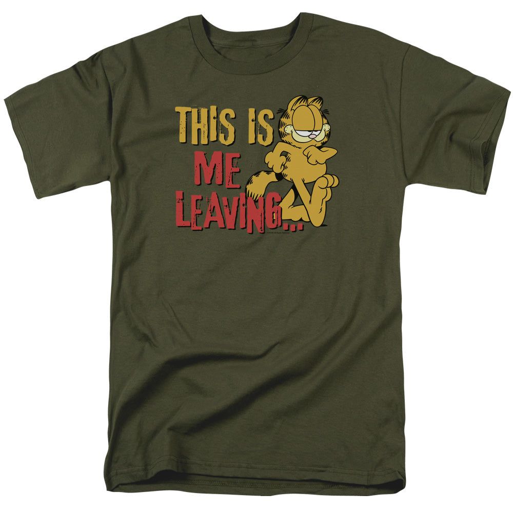 Garfield Leaving Mens T Shirt Military Green Retro Pop Classics