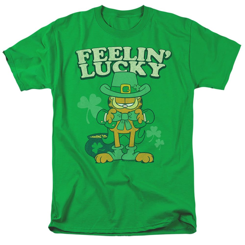 Garfield Feelin Lucky Mens T Shirt Kelly Green Retro Pop Classics