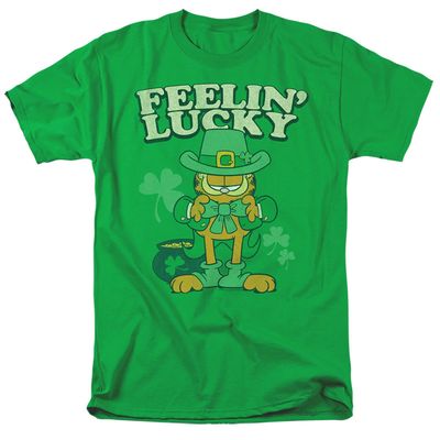 Garfield Feelin Lucky Mens T Shirt Kelly Green Retro Pop Classics