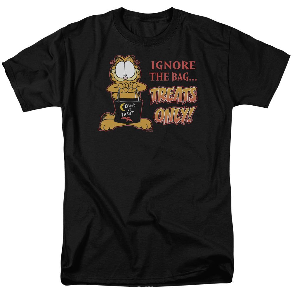 Garfield Treats Only Mens T Shirt Black Retro Pop Classics